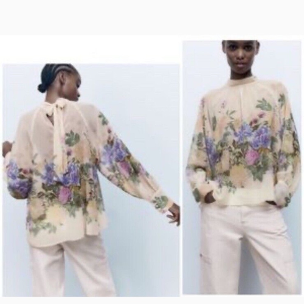 Zara sheer floral blouse